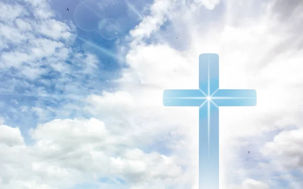 Crucifix Cross Beautiful Sky Sunbeam Holy Cross Jesus Christ Clouds — Stock Photo, Image