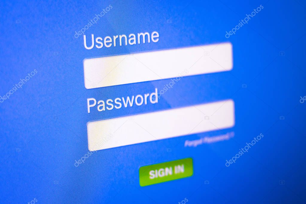 Closeup of Password Box on login background. Online Username and Passwords.