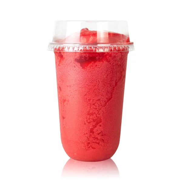 Strawberry Smoothie Cup Geïsoleerd Witte Achtergrond Zomer Cocktail Gemaakt Van — Stockfoto