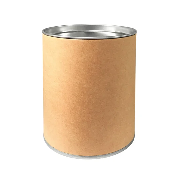 Cardboard Box Cylinder Shape Steel Cap Isolated Pure White Background — Stock Photo, Image