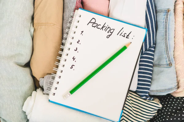 Packing list or travel planner. Preparing for vacation, journey