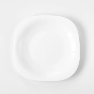 Boş kare plaka üzerinde beyaz izole Üstten Görünüm