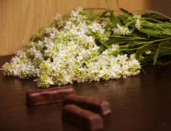 still life: chocolates and flowers