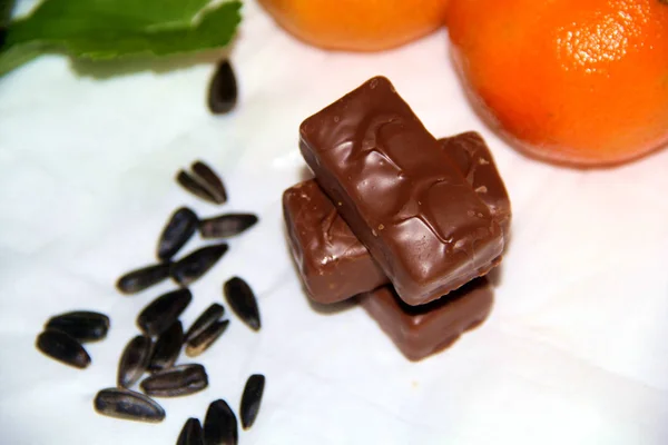 Natureza Morta Chocolates Sementes — Fotografia de Stock