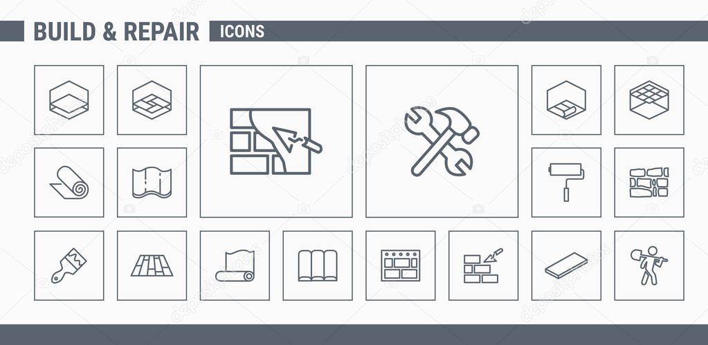 Construction icons set - Vector Outline web badges on the topic of repair