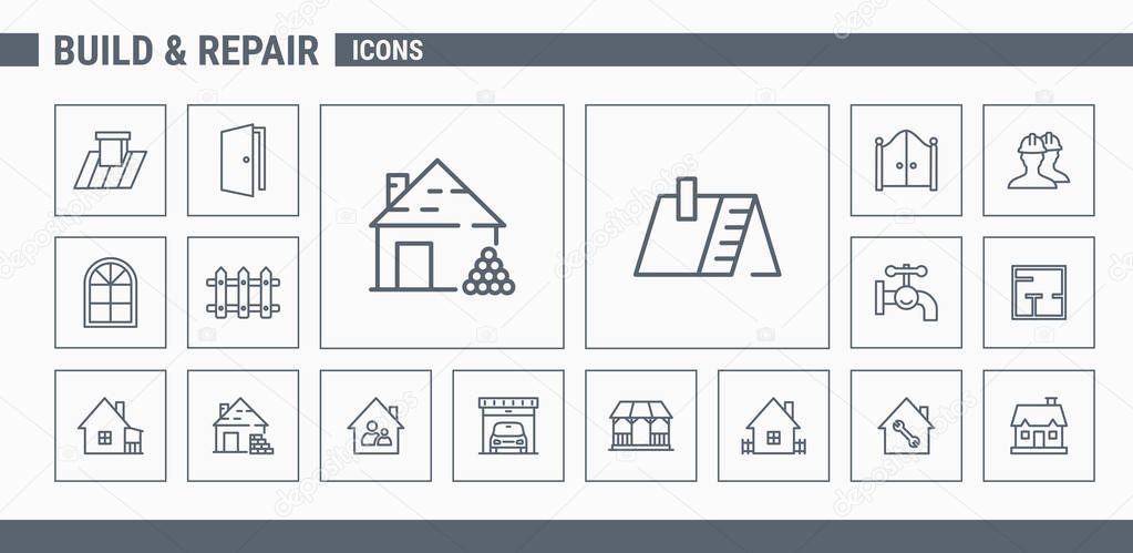 Construction icons set - Vector Outline web badges on the topic of repair