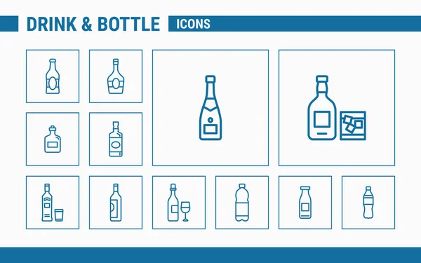 Flaschensymbole Umrisse Vektor Set Symbole Von Alkohol Und Alkohol Für — Stockvektor