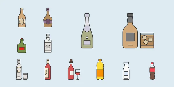 Flaschensymbole Set Vektorfarbensymbole Von Getränken Und Alkohol Für Die Website — Stockvektor