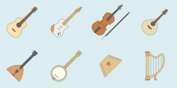 String Musikinstrument Ikoner Set Vektor Färg Symboler För Webbplatsen Eller — Stock vektor