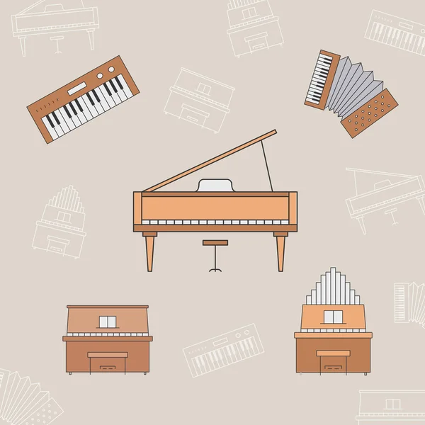 Ensemble Icônes Pour Instruments Musique Symboles Vectoriels Couleur Contour Piano — Image vectorielle