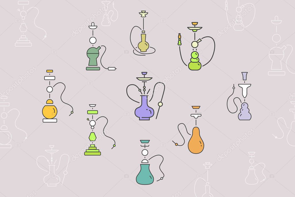 Hookah Icons Set Vector Color Symbols And Outline Of Shisha And Smoke For The Site Or Interface Premium Vector In Adobe Illustrator Ai Ai Format Encapsulated Postscript Eps Eps Format