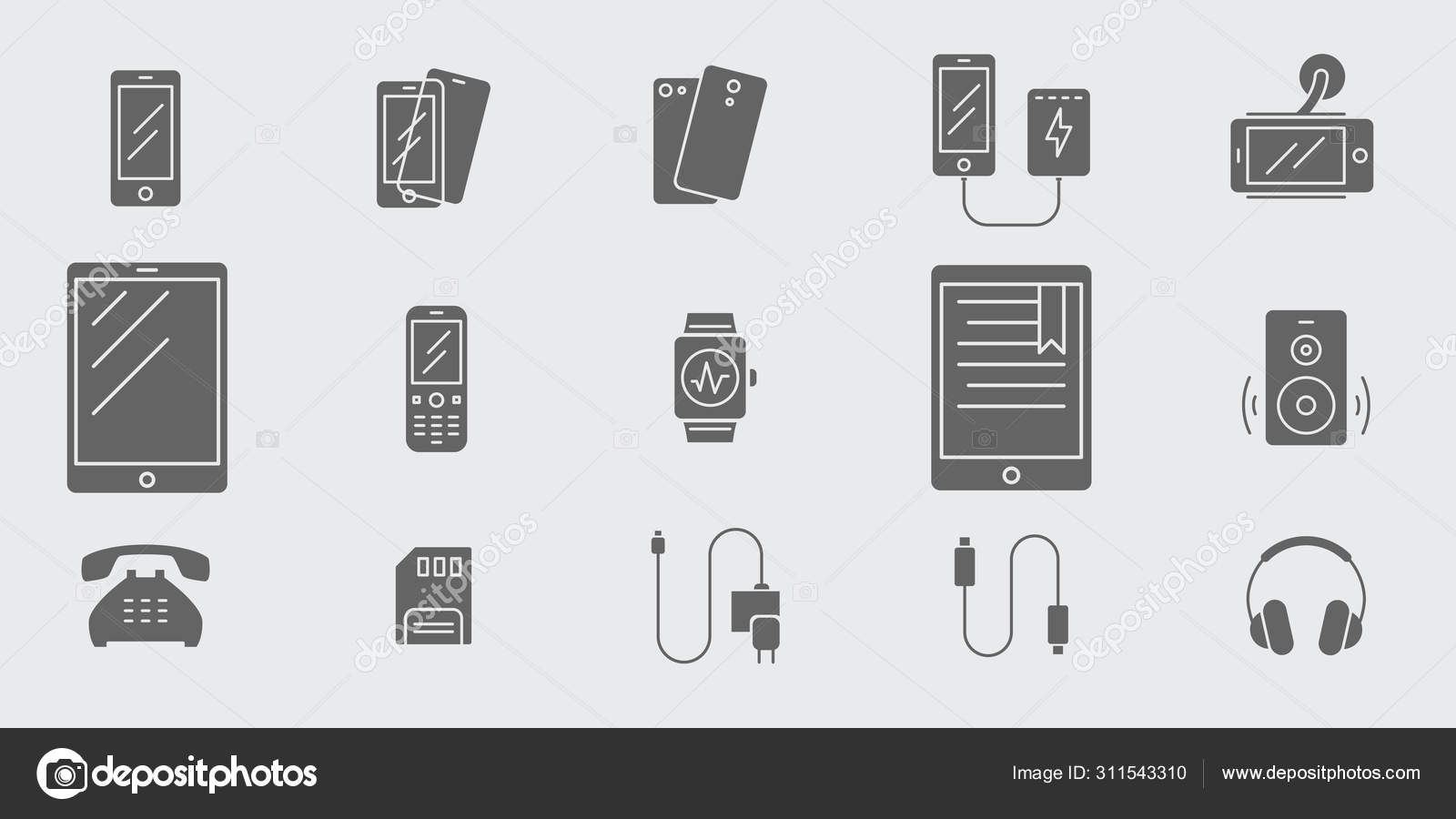 Accessories Icons Set Vector Solid Silhouettes Gadget Mobile Device Stock Vector by ©Pavel-reDesign 311543310