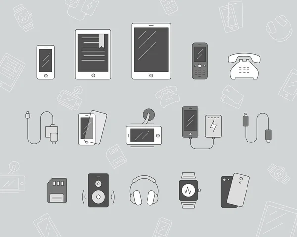 Smartphone Accessoires Pictogrammen Set Vector Kleur Symbolen Schets Van Gadget — Stockvector