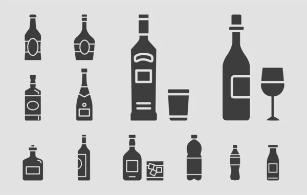 Şişe Simgeleri Ayarlandı Site Veya Arayüz Için Katı Içki Alkol — Stok Vektör