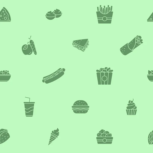 Фон Быстрого Питания Векторный Бесшовный Рисунок Твердых Силуэтов Бутербродов Бургеров — стоковый вектор