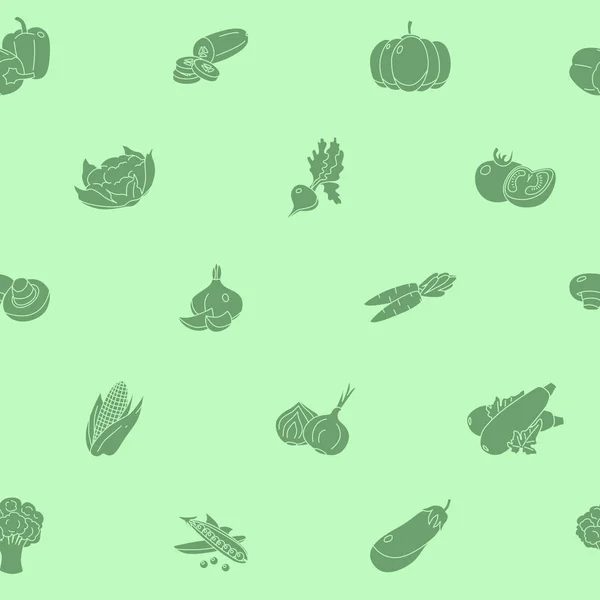 Fondo Verduras Patrón Sin Costura Vectorial Siluetas Sólidas Comida Vegetariana — Vector de stock