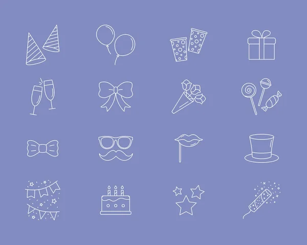 Feier Partei Icons Set Vektor Umreißen Symbole Von Kuchen Geschenk — Stockvektor