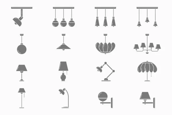 Lamp Icons Set Vector Silhouettes Home Light Site Interface — Stock Vector