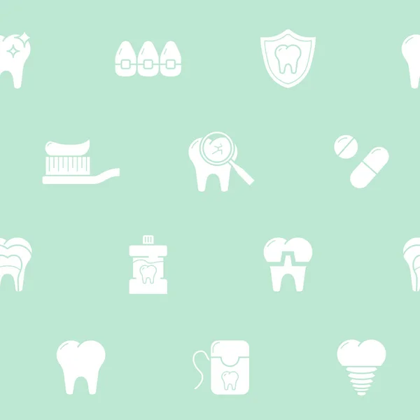 Zahnarzt Vektorhintergrund Nahtloses Muster Von Silhouetten Medizin Zahn Zahnbürste Zahnpasta — Stockvektor
