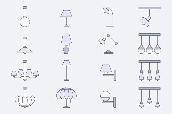 Lamp Icons Set Vector Color Symbols Home Light Site Interface — Stock Vector