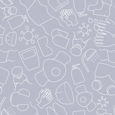 Hijyen koruması - Grafik tasarımı için tıbbi ve hijyen güvenliğinin vektör arkaplanı (kusursuz desen)