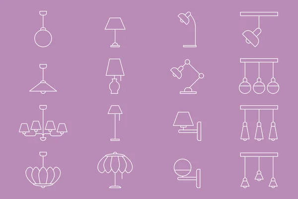 Lamp Icons Set Vector Outline Symbols Home Light Site Interface — Stock Vector