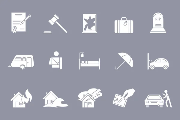 Insurance Icons Set Διανυσματικές Σιλουέτες Αυτοκινήτου Προστασίας Σπιτιού Υγείας Οικογένειας — Διανυσματικό Αρχείο