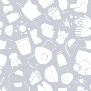 Hijyen koruması - Grafik tasarımı için tıbbi ve hijyenik güvenliğin vektör arkaplanı (kusursuz desen)