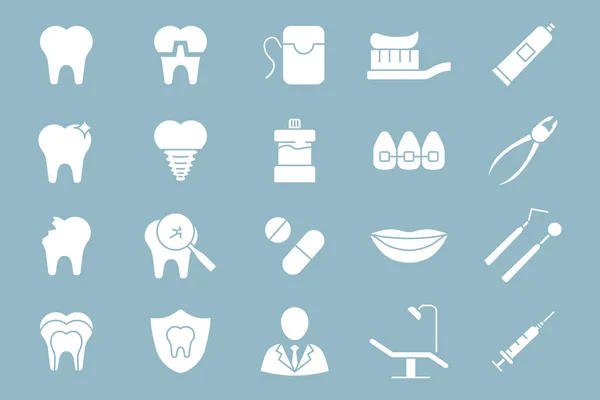 Dentist Icons Set Vector Silhouettes Medicine Tooth Toothbrush Toothpaste Caries — Stock Vector