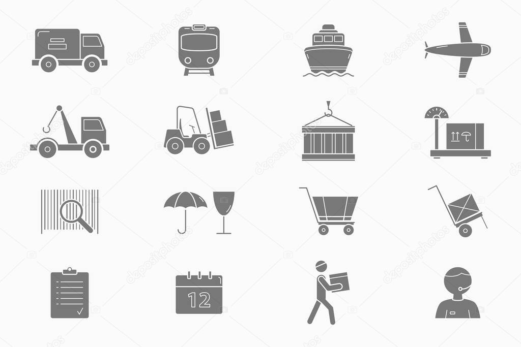 Delivery Icons set - Vector silhouettes of shipping, service, transportation, logistics for the site or interface
