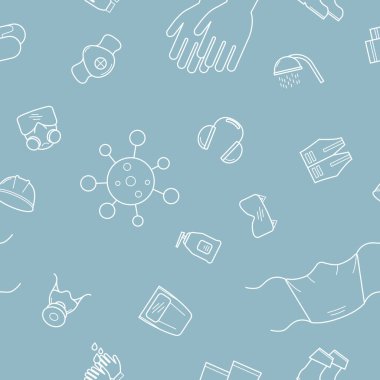 Hijyen koruması - Grafik tasarımı için tıbbi ve hijyen güvenliğinin vektör arkaplanı (kusursuz desen)