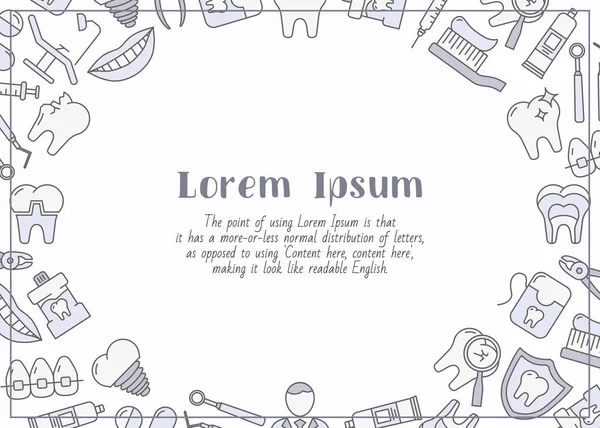 Diş Hekimi - İlaç, diş fırçası, diş macunu, kartuş ve grafik tasarımı için diş ipi içeren metin ve vektör renk çizimleri içeren yatay kart
