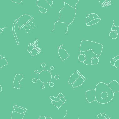 Hijyen koruması - Grafik tasarımı için tıbbi ve hijyen güvenliğinin vektör arkaplanı (kusursuz desen)