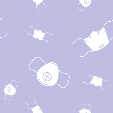 Paketleme kağıdı - Vektör grafik tasarımı için maske, virüs ve koronavirüs sembollerinin kusursuz deseni