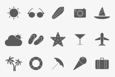 Tatil simgeleri ayarlandı - Seyahat vektör siluetleri, site veya arayüz için tatil günü