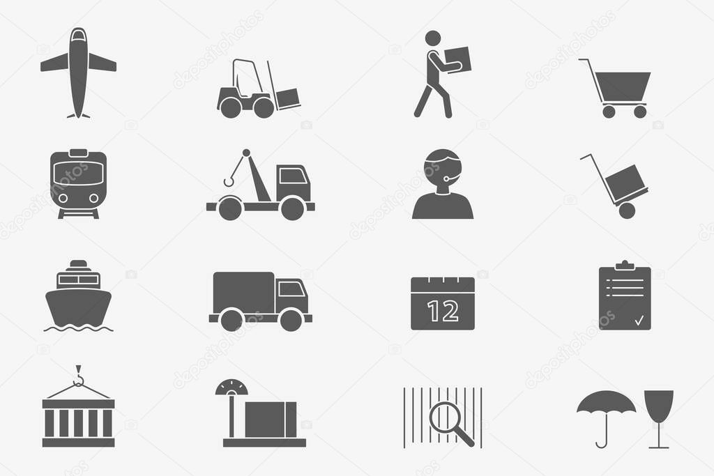 Delivery Icons set - Vector silhouettes of shipping, service, transportation, logistics for the site or interface