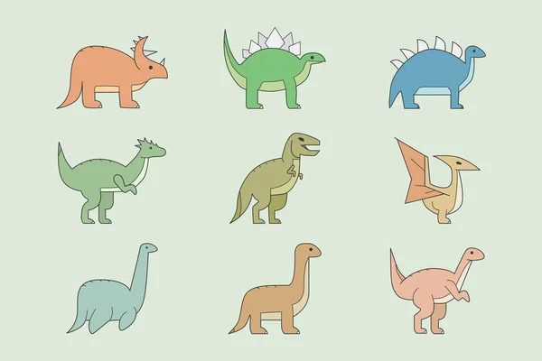 Dinossauros Conjunto Ícones Símbolos Cores Vetoriais Tricerátopos Estegossauros Tiranossauros Outros — Vetor de Stock
