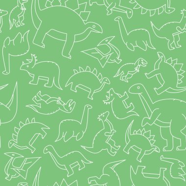 Dinozorlar - Triceratops, stegosaurus, tyrannosaurus ve grafik tasarım için Jurasik dönemin diğer hayvanlarının vektör arkaplanı (kusursuz desen)