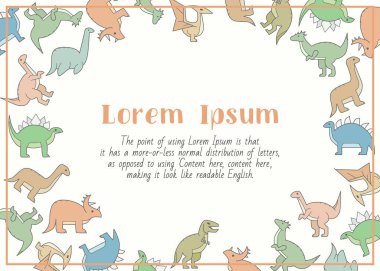 Dinozorlar - Triceratops, stegosaurus, tyrannosaurus ve grafik tasarımı için Jurassic döneminin diğer hayvanlarının yazılı ve vektör renk çizimleri içeren yatay kart