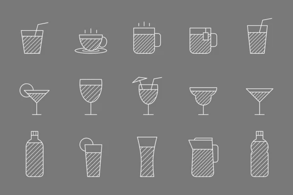 Soft Drink Icons Set Vector Outline Symbols Water Soda Juice — Stock Vector