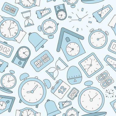Saat - Saat, kronometre, kronometre, zamanlayıcı, kol saati, grafik tasarım takvimi için vektör renk arkaplanı (kusursuz desen)