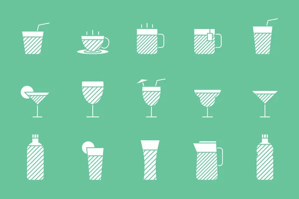 Soft Drink Icons Set Vector Silhouettes Water Soda Juice Cocktail — Stock Vector