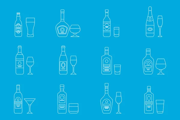 Alcohol Drink Icons Set Vector Outline Symbols Glass Bottle Wine — Stock Vector