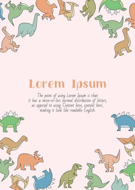 Dinozorlar - Triceratops, stegosaurus, tyrannosaurus ve grafik tasarımı için Jurassic döneminin diğer hayvanlarının yazılı ve vektör renk çizimleri içeren dikey kart