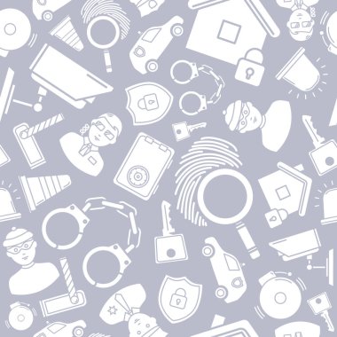 Güvenlik hizmetleri - Siluetlerin vektör arkaplanı (kusursuz desen) anahtar, kilit, kamera, asma kilit, kapı, bina, grafik tasarımı için sinyal