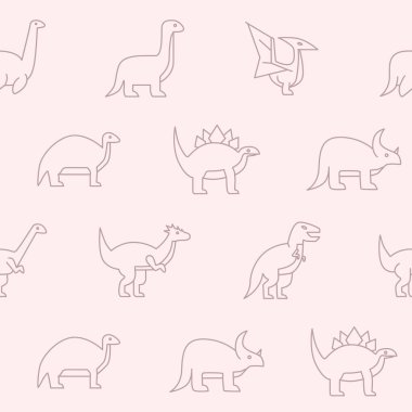 Dinozorlar - Triceratops, stegosaurus, tyrannosaurus ve grafik tasarım için Jurasik dönemin diğer hayvanlarının vektör arkaplanı (kusursuz desen)