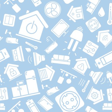 Smart House - Grafik tasarımı için ev güvenlik yönetim teknolojileri siluetlerinin vektör arkaplanı (kusursuz desen)