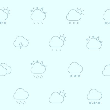 Hava Durumu - Grafik tasarımı için kar, fırtına, yağmur, bulut, güneşli, rüzgar ve ayın vektör arkaplanı (kusursuz desen)