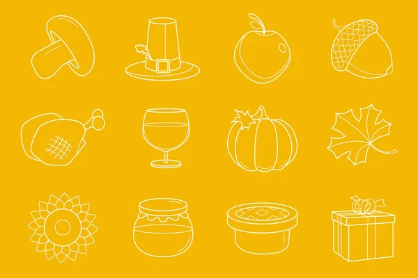 Thanksgiving Day Icons Set Vektor Umreißt Symbole Von Kürbis Truthahn — Stockvektor