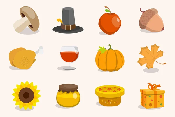 Thanksgiving Day Icons Set Vektorfarbige Symbole Von Kürbis Truthahn Apfel — Stockvektor